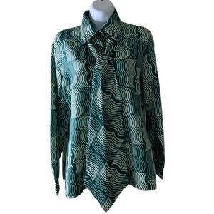 Vintage Jubilee New York Geometric Print Blouse S Pointed Collar Retro Button Up